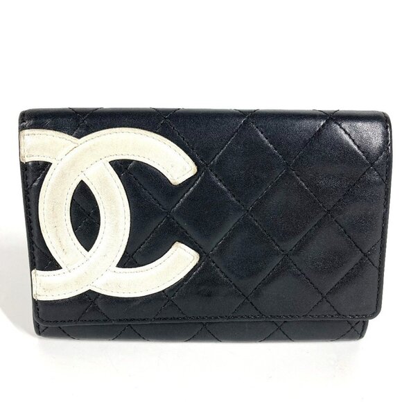 CHANEL Handbags - CHANEL Black Leather Logo Wallet